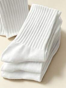 6 Pairs White High Elasticity Sports Socks, Mid-Calf Socks, Long Socks, Suitable For Daily Sports, Breathable And Moisture-Wicking Unisex Casual Socks, Back To School Essential Christmas Gift - White - View 4