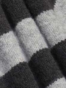 NiceArt Women's Autumn/Winter Striped Vintage Wool Blend Knitted Hooded Cardigan, Zipper Long Sleeve, Autumn Outfit, Office Commute, Social - Grey - View 6