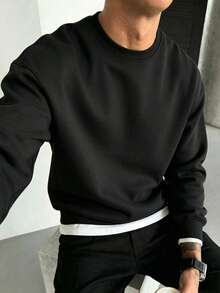 Men's 2 In 1 Long Sleeve T-Shirt, Layered Casual Top - Black - View 1