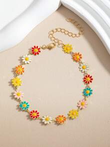 1pc Fashion Daisy Anklet, Sweet Versatile Bohemian Style Chrysanthemum Anklet - Multicolor - View 2