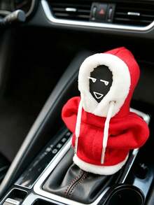 Sarung Tuas Persneling Mobil Motif Hoodie Merah Natal, Pelindung Tuas Persneling Lucu Berbahan Plush, Dekorasi Interior Mobil Personalisasi untuk Liburan - A - View 5