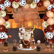 1 Set Denim Rodeo Cake Decorations, Western Cowboy Cake Decor With Cowboy Hat, Boots, Gold Five-Pointed Star, White And Brown Foam Balls, Gold Horseshoe Decor, Suitable For Baptism, First Rodeo, Birthday Party And Cowboy Theme Party Cake Decoration - Multicolor - View 6