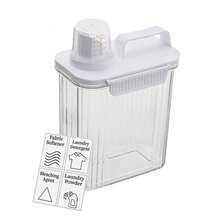 1pc Transparent Laundry Detergent Dispenser Storage Box With 4 Removable Labels, Suitable For Laundry Room Organization, Home Bathroom Decor, Autumn Decor And Back To School Decor - Clear - View 7