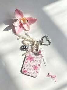 1pc Pearl Ribbon Heart Buckle Card Holder, Pink Tone Heart Bear & Black Cat Print, Hard Shell Protective Case For Student ID, Meal Card, Access Card, Bus Card, Keychain, Suitable For Office Workers And Students Daily Use - Rectangle - View 10