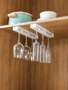 1pc No-Drill Hanging Wine Glass Rack, Cabinet Under-Mount Stemware Storage Holder, Thickened ABS Material With Rounded Edges To Protect Glasses, Space-Saving Easy Installation Anti-Slip Nail-Free Glassware Organizer For Kitchen, Bar, Restaurant, Cafe - A - View 4