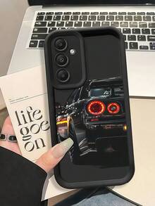 1件式眼階跑車尾燈圖案手機殼（相容 Android 系統），黑色跑車後尾燈印花霧面黑框軟 TPU 防震防摔手機保護殼，適合男性與男孩，酷炫賽車風設計，時尚智慧型手機保護殼，黑色皮革感框架防震軟 TPU 保護殼，相容 GALAXY、HONOR 手機 - 黑色 - 查看 3