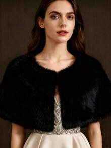 Women's Wedding Faux Fur Shawl Scarf, Bridal Fur Cape, Fur Scarf, Suitable For Bride And Bridesmaids - Black - View 1