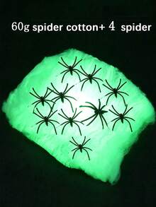 100g Halloween Glow-In-The-Dark Spider Web, Indoor/Outdoor Stretchable Spider Web Halloween Decoration, Glow-In-The-Dark Realistic White Elastic Spider Web, Halloween Decorative Spider Web, Create Thrilling Atmosphere For Home And Party Scenes, Suitable For Indoor And Outdoor Use - White - View 9