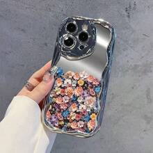Holographic Half-Screen Floral Phone Case Compatible With Apple 16 15 14 Pro Max 13 12, Electroplated Mirror Finish, Shockproof - Multicolor - View 5