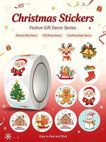 500PCS/1ROLL Assorted Cartoon Christmas Round Stickers, Self‑Adhesive Labels For Gift Sealing Decoration - Multicolor - View 4