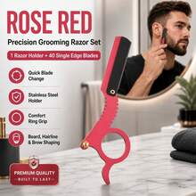 Ring-Style Straight Razor Set With 40pcs Replacement Stainless Steel Blades, Non-Slip Handle Hair Clipper And Shaving Razor, Suitable For Beard Trimming, Eyebrow Shaping, Hairline And Body Hair Precision Grooming, Salon And Home Use - Multi-color - View 8