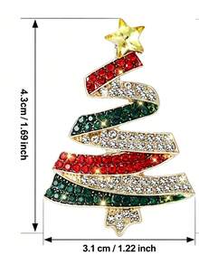 Spiral Colorful Rhinestone Christmas Tree Brooch, Red And Green Rhinestone Star Shape, Versatile Lapel Accessory For Coats, Scarves, Backpacks, Christmas Holiday Gift Item (Includes Gift Box) - A - View 7
