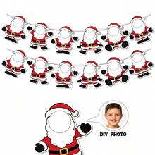 2-Strand DIY Photo Santa Claus Paper Banner Garland, Blank Photo Insert Santa Claus Hollow Hanging Decor Wreath, Christmas Multi-Purpose Wall Hanging Decoration, Suitable For Party, Fireplace And Window Decoration - A - View 2