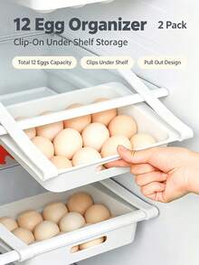 2pcs Plastic Egg Box, 12 Eggs Fridge, Deecam Egg Storage Box With Transparent Stackable Drawer For Egg Storage - White - View 2