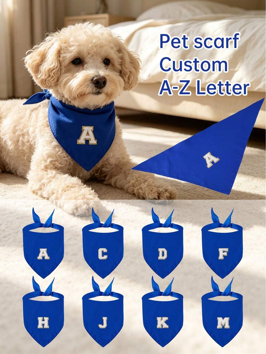 個性化雪尼爾字母狗狗圍巾,手工 A-Z 定製首字母寵物圍巾圍領,柔軟可調節 8 色頸圍,適合小型犬、中型犬和貓,生日禮物 - 藍色 - 查看 1