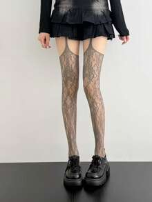 1 Pair Women's Spring/Summer Thin Sexy Hollow Mesh Fishnet Pantyhose, Versatile Party Stockings - Grey - View 4