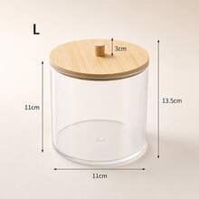 Bamboo Lid Dust-Proof Storage Jar Transparent Visible Desktop Organizer Box Large Opening Easy Access Cotton Pads Cotton Swabs Makeup Sponges Jewelry Vanity Organizer - Multicolor - View 9