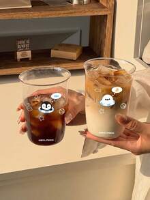 1pc Cute Penguin & Seal Glass Cup, Swim Ring Seal Coffee Mug, Exquisite, Suitable For Home Decor Drinkware, Coffee Shop Latte Art Cup, Party Gathering Cold Drink Cup, Gift, Holiday Decoration - Multicolor - View 7