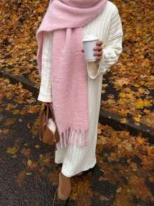 1pc Small Plaid Scarf, Soft And Warm, Suitable For Women To Match With Skirts In Autumn And Winter - Beige - View 6