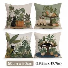 4pcs/1pc Green Plant Cat Pattern Pillow Case Without Insert, Single-Sided Printed Pillow Case, Suitable For Living Room Bedroom Home Decor, All-Season Pillow Case - Multicolor - View 12