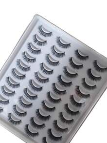 20 Pairs Cross-Style Fluffy Faux Mink False Eyelashes, Natural Long Handmade 3D Curled D-Curl Mixed Makeup Lashes - Black - View 9