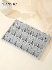 TONVIC Ice Flower Velvet Jewelry Tray 15-Grid/18-Grid Pendant Slanted Compartment Organizer 1PC/2PCS - Grey - View 7