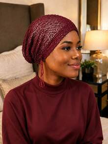 YPGVUO Elegant Glitter Fabric Drawstring Head Cover, Stylish Tassel Design Turban For Outing & Home Use, Unique Holiday Gift For Her - Multicolor - View 2