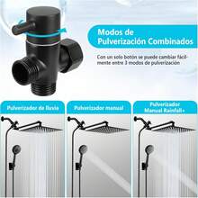 MC Cabezal de Ducha de lluvia Cuadrado Brazo de Ducha Plegable Ultrafino de 8 Pulgadas Desviador de 3 Velocidades Manguera de 150 cm Rociador de Mano de 5 Funciones Brazo Plegable de Aleación de Zinc Juego de Cabezal de Ducha Cuadrado - A-Negro - Ver 4