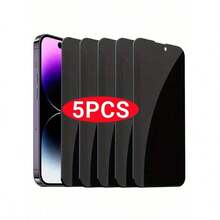 5pcs Anti-Peeping Tempered Glass Screen Protector, Compatible With Apple 6/6s, 7/8/Plus, X/Xs/XS Max, 11/11 Pro/11 Pro Max, 12 Mini/12/12 Pro/12 Pro Max, 13/13 Mini/13 Pro/13 Pro Max, 14/14 Plus/14 Pro/14 Pro Max, 15/15 Plus/15 Pro/15 Pro Max, 16/16 Pro/16 Pro Max, 17/17 Air/17 Pro/17 Pro Max - Black - View 3