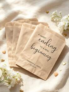 Personalized Wedding Favor Paper Bags, Customized Name & Date Gift Bags, Kraft Paper Bags, Suitable For Bridal Shower, Reception, Party Guest Favors - Multicolor - View 2