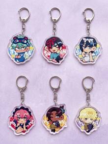 1pc/6pcs Alien Stage Acrylic Keychains, Cartoon "Alien Stage" Ivan, Sua, Luka And Till Chibi Wavy Edge Pattern Pendant, Backpack And Car Key Accessories, Anime Fan Gift, Exquisite Collection, Suitable For All Seasons - Multicolor - View 5
