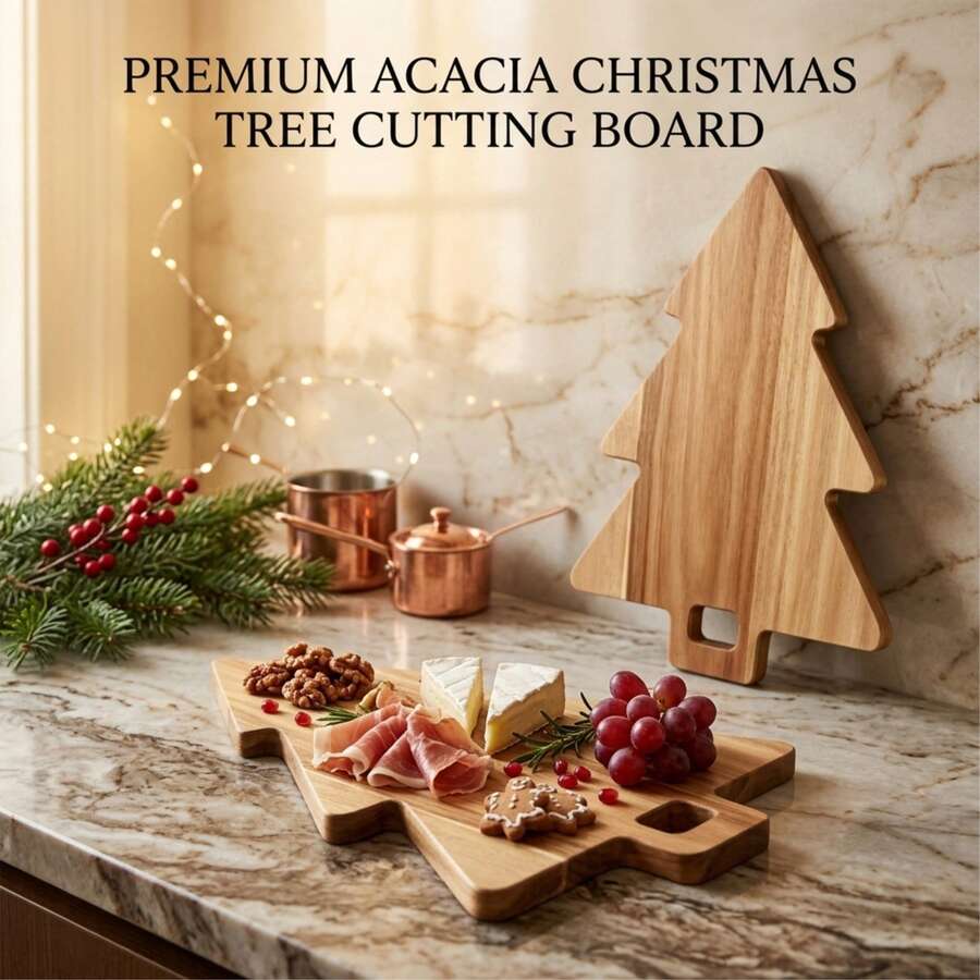Wooden Acacia Cutting Board, Double-Sided Bread & Cheese Board, Functional Kitchen Accessory, Suitable For Fruit, Meat And Bread Cutting, Can Be Used As A Meal Prep Workstation, Perfect For Chef's Birthday, Party, Christmas, Easter, Wedding Holiday Gift