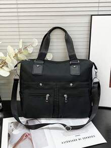 Men's Black Waterproof Nylon Briefcase Large Capacity Multi-Pocket Laptop Shoulder Bag Business Work Office Handbag For Daily Commute Travel - Black - View 6