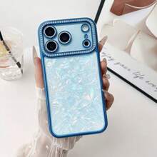 Luxury Rhinestone Phone Case, Compatible With IPhone 18 Pro Max 17 Air 16 15 14 Plus 13 12 11, Transparent Glitter Frame With Shell Pattern Backplate, Shockproof Protective Cover, Suitable As A Gift For Women And Men - Blue - View 6