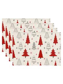 1pc Christmas Pattern Printed Table Runner, 4pcs Christmas Pattern Printed Placemats, Suitable For Holidays, Parties, Birthdays, Dinner, Kitchen Dining Table Decoration, All-Season Room Decor, Home Textile Table Runner - Multicolor - View 11
