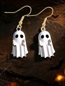 Halloween Alloy Ghost Ornament Pendant DIY Creative Funny Earrings - White - View 2