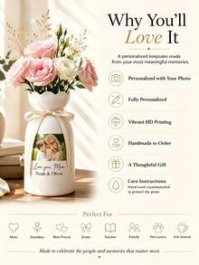 1set, Personalized Name And Photo Vase With Ribbon, Suitable For Dried Or Fresh Flowers, Perfect For Bedroom Dressing Table Dining Table Decoration, Study Bookcase Office Accent, Custom Birthday Gift For Women - Multicolor - View 8