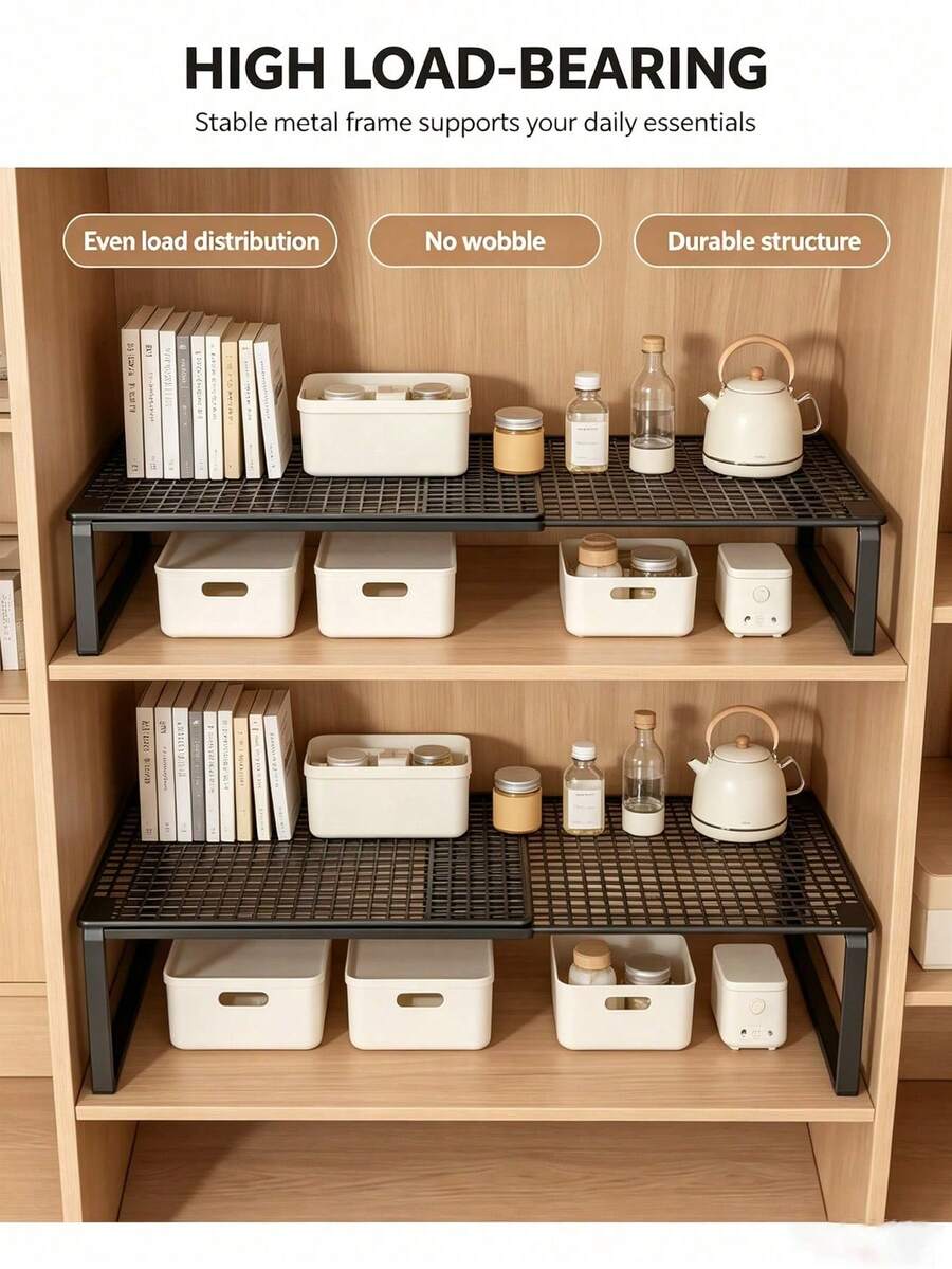 Rak Penyimpanan Bawah Wastafel yang Dapat Diperluas | Rak Penyimpanan Multifungsi untuk Dapur, Kabinet, Lemari Pakaian, dan Sepatu | Organizer yang Dapat Diatur untuk Meja dan Lemari - MultiWarna - View 1