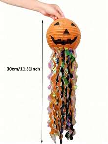 Halloween Tassel Paper Lantern, Orange Pumpkin Face Design, With Tassels, Foldable For Easy Storage. Can Be Hung From Ceiling, Used For Indoor Home, Halloween Party Decoration, Strong Atmosphere, Common Hanging Decoration For Halloween Themed Parties. - Multicolor - View 3