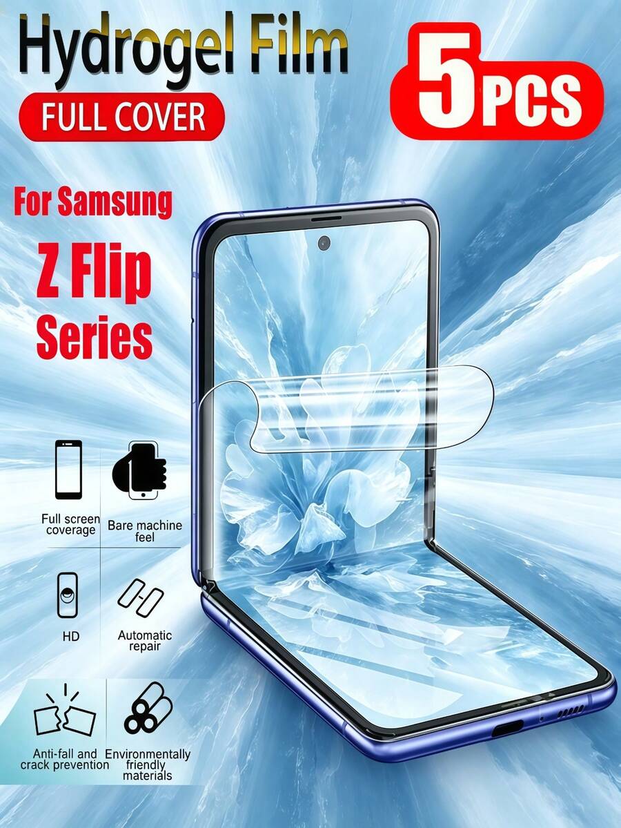 5 buah Pelindung Layar Ponsel Hidrogel Transparan Tinggi, Perlindungan Penuh, Anti-Ledakan, Anti-Gores, Kompatibel dengan Galaxy Flip 8/7/6/5/4/3, Film Lunak Non-Kaca yang Dapat Memperbaiki Diri Sendiri