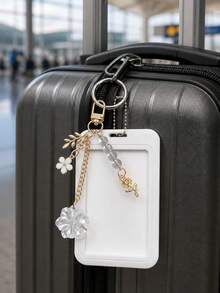 Fashionable Y2k Portable Card Holder - Equipped With Flower Bead Hanging Pendant And Sliding Cover Retractable Design; Personalized Card Bag With Keychain Decoration; Id Card Holder, Diy Keychain Bag Hanging; Id Card Holder - Multicolor - View 1