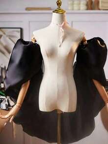 Women's Short Shawl Evening Party Wrap, Wedding Accessory - Black - View 2