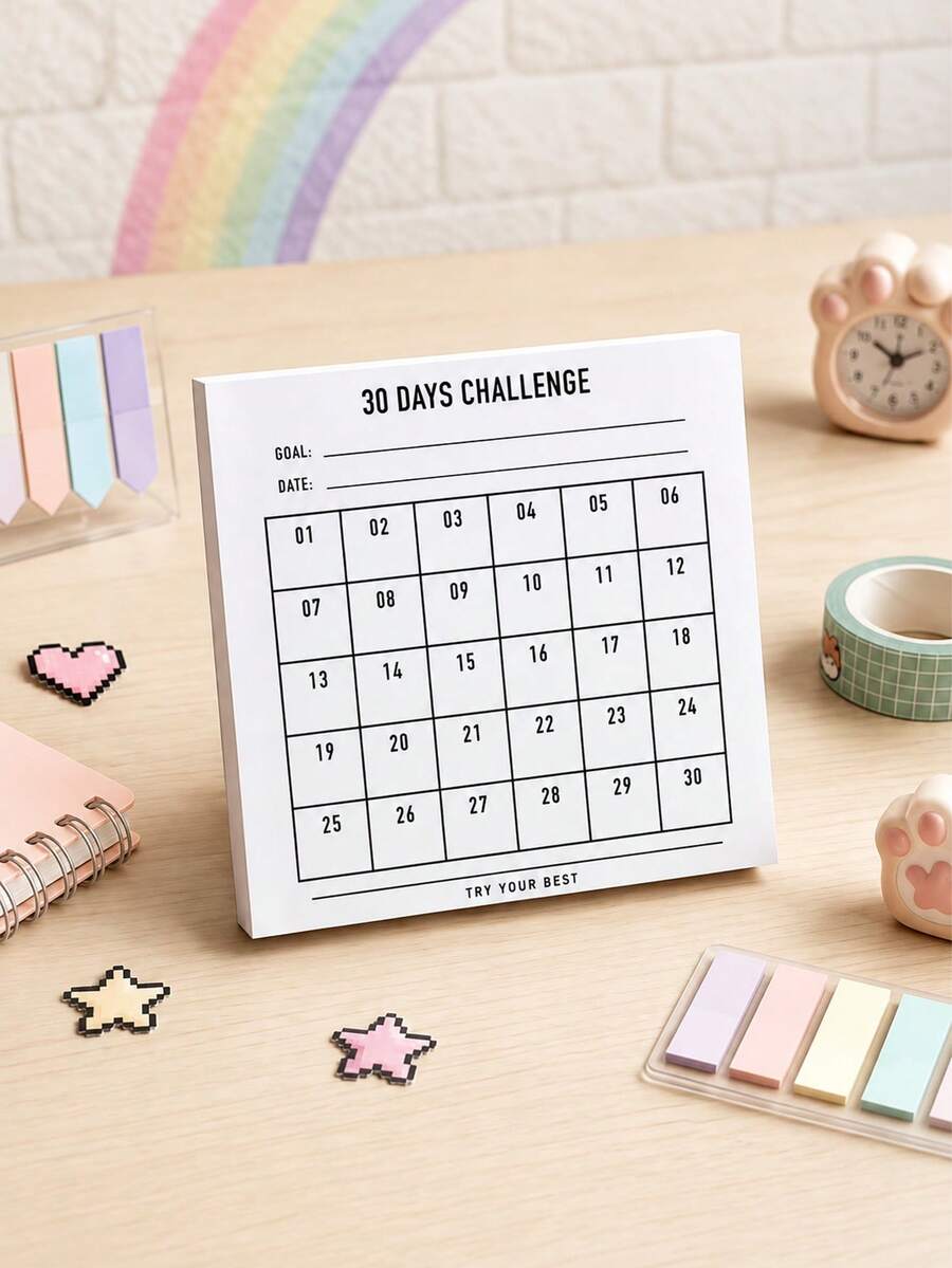 50 Sheets Minimalist 30-Day Challenge Habit Tracker Notebook, Undated Grid Goal Tracking Log, Daily Task Checklist Memo Pad, Planner Scrapbook Inner Pages, Student Campus Office Goal Planning Stationery - 30-day Fitness Plan - View 1