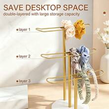 WGZ · RUCX 1pc Cream Style Women's Headband Display Rack Metal Hairband Holder Wooden Hair Accessory Storage Stand Desktop Organizer - Gold - View 4