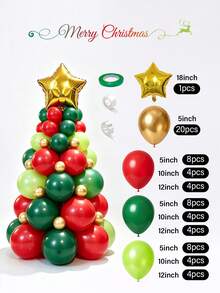 18 Inch Star-Shaped Gold Foil Balloon, 12/10/5 Inch Deep Green/Red/Metallic Gold/Lime Green Balloon Christmas Tree Set, Suitable For Christmas, Birthday, Christmas Tree Theme, New Year's Eve, Bachelor Party Decoration - View 13