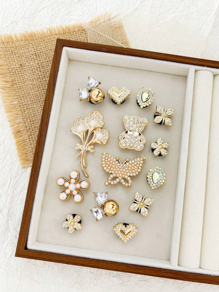 14pcs Gold Bear & Butterfly DIY Shoe Decor, Animal Casual ABS Plastic (ABS Resin) Rhinestone Home All Season - Gold - View 1
