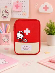 1pc Sanrio Hello Kitty Nurse Pattern Medical Bag Set, Red First Aid Storage Bag With Zipper, Multi-Pocket Travel Organizer, Suitable For Home And Outdoor Use - Multicolor - View 2
