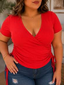 BLOUSE SIZE CURVY DOUBLE PATTERN MOD. NALA - Red - View 1
