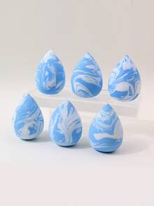 6Pcs Makeup Sponge Set, Blue‑White Pattern Latex‑Free Makeup Puffs, Wet & Dry Use, Works For Cream, Powder And Liquid Cosmetics, Affordable Makeup Accessories, Travel Makeup Tools, Gift For Her - Blue - View 3
