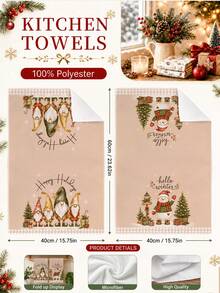 2pcs Christmas Cute Gnome And Snowman Christmas Tree Gift Pattern Kitchen Towels, Soft Polyester Material Dish Cloths, Suitable For Kitchen Decor, Kitchen Cleaning, Holiday Party Decoration, Kitchen Bathroom Supplies Home Essentials, Home Decor, Housewarming Gift - Multicolor - View 4
